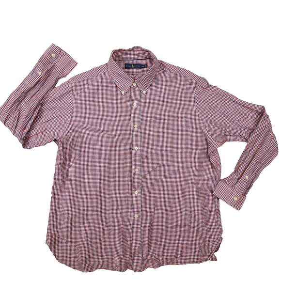 Ralph Lauren Men's Red Blue Gingham Plaid Linen Cotton Blend Button Up size XXL - Picture 1 of 10